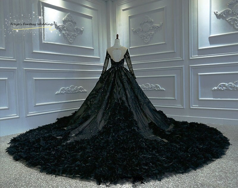 Jadis Luxury Black Lace Wedding Dress ...
